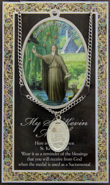 St. Kevin Medal in Pewter with BiFold Prayer Card - Silver tone