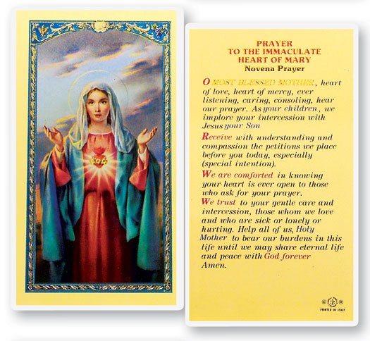 Immaculate Heart of Mary Novena Laminated Prayer Card - 25 Cards Per Pack .80 per card