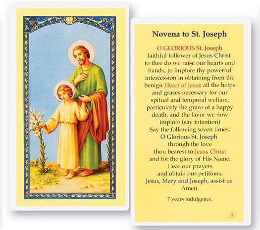 Novena To St. Joseph Laminated Prayer Card - 25 Cards Per Pack .80 per card