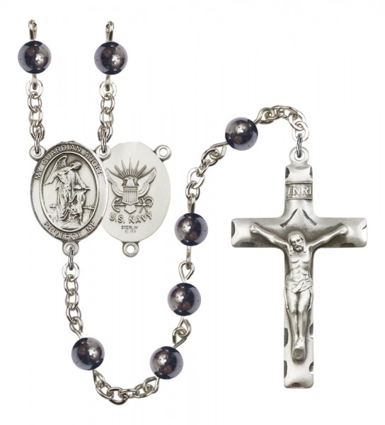Men's Guardian Angel Navy Silver Plated Rosary - Gray