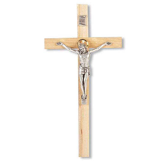 Light Oak Wood Wall Crucifix - 9 inch - Brown