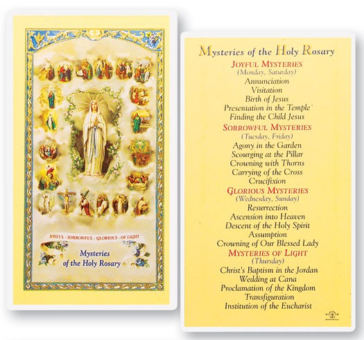 Mysteries of The Rosary Laminated Prayer Card - 25 Cards Per Pack .80 per card