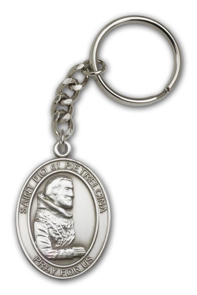 St. Pio of Pietrelcina Keychain - Antique Silver