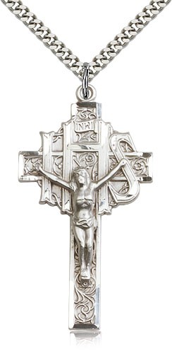 Men's Large IHS Crucifix Pendant - Sterling Silver