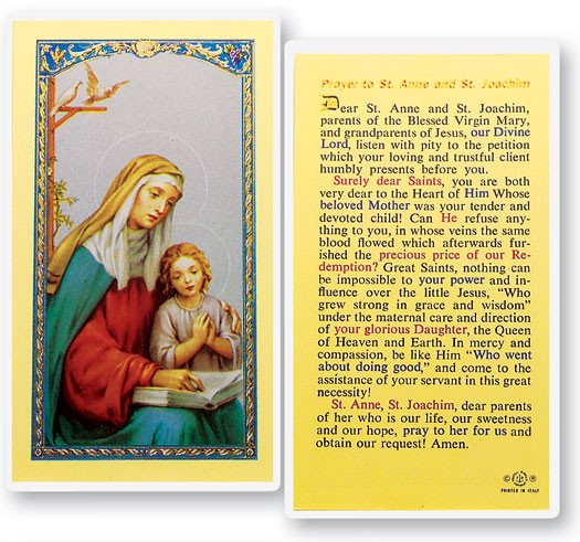 Prayer To St. Anne and Joaquin Laminated Prayer Card - 25 Cards Per Pack .80 per card