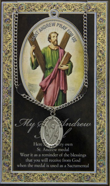 St. Andrew Medal in Pewter with Bi-Fold Prayer Card - Silver tone