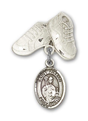 Pin Badge with St. Kilian Charm and Baby Boots Pin - Silver tone