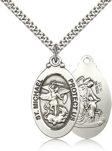 Oval Double-sided St. Michael Guardian Medal - Sterling Silver
