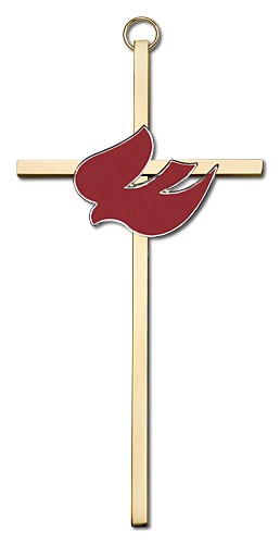 Red Enamel Holy Spirit Wall Cross 6&quot; - Gold Tone