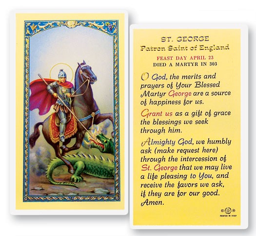 Prayer To St. George Laminated Prayer Card - 25 Cards Per Pack .80 per card