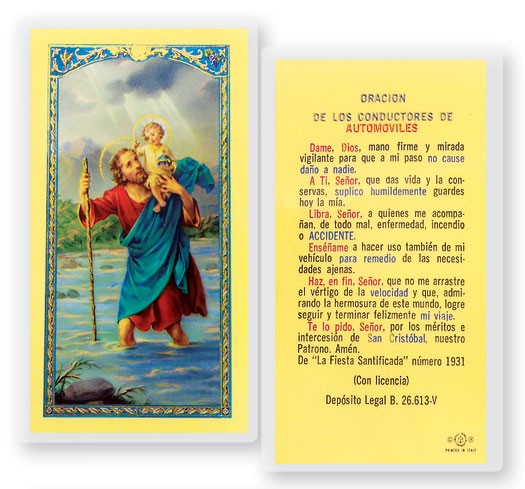 San Cristobal De Conductores Laminated Spanish Prayer Card - 25 Cards Per Pack .80 per card