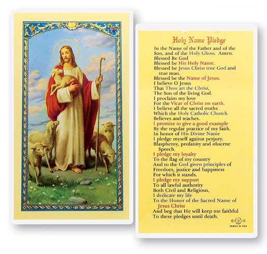 Holy Name Pledge Laminated Prayer Card - 25 Cards Per Pack .80 per card