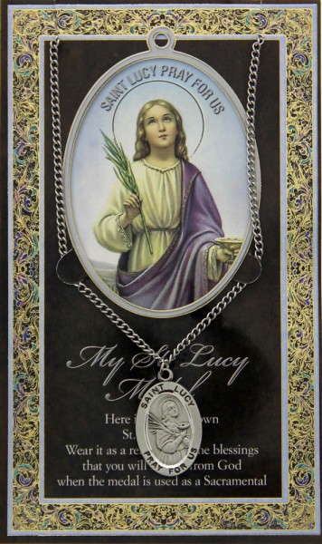 St. Lucy Medal in Pewter with Bi-Fold Prayer Card - Silver tone