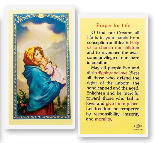 Prayer For Life Madonna of Street Laminated Prayer Card - 25 Cards Per Pack .80 per card