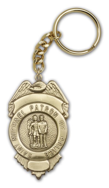 St. Michael Patron of Police Key Chain - Antique Gold