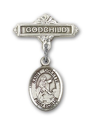 Pin Badge with St. Colette Charm and Godchild Badge Pin - Silver tone