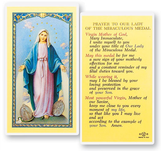 Our Lady of The Miraculous Medal Laminated Prayer Card - 25 Cards Per Pack .80 per card