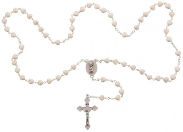 Heart Shaped Pink Glass Bead Baby Rosary - Pink