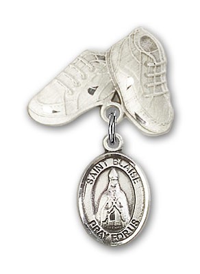 Pin Badge with St. Blaise Charm and Baby Boots Pin - Silver tone