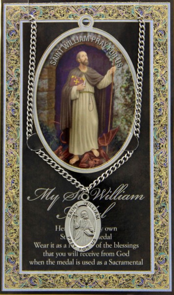 St. William The Confessor Medal in Pewter with Bi-Fold Prayer Card - Silver tone