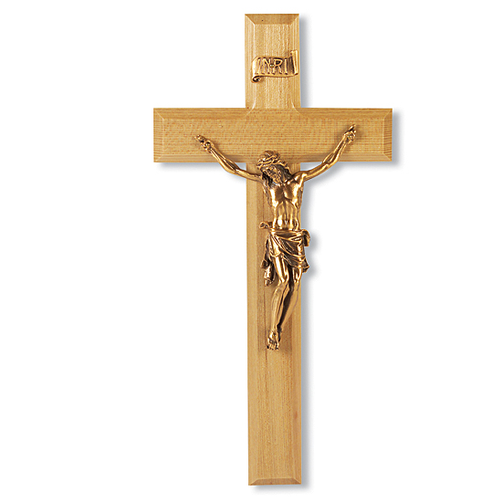 Leaning Corpus of Christ Oak Wall Crucifix - 11 inch - Brown