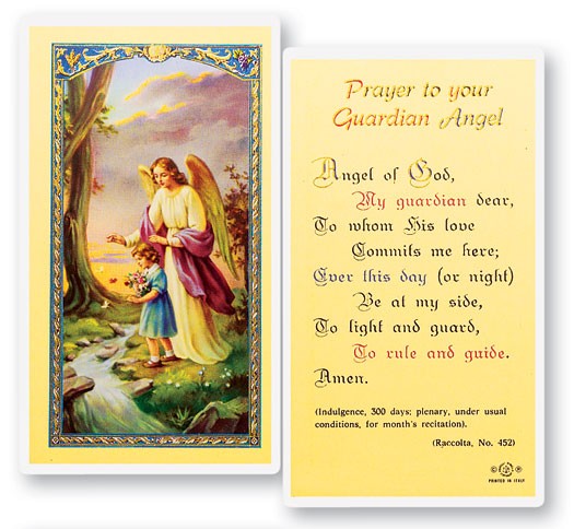 Prayer To Guardian Angel, Girl Laminated Prayer Card - 25 Cards Per Pack .80 per card