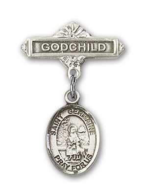 Pin Badge with St. Germaine Cousin Charm and Godchild Badge Pin - Silver tone