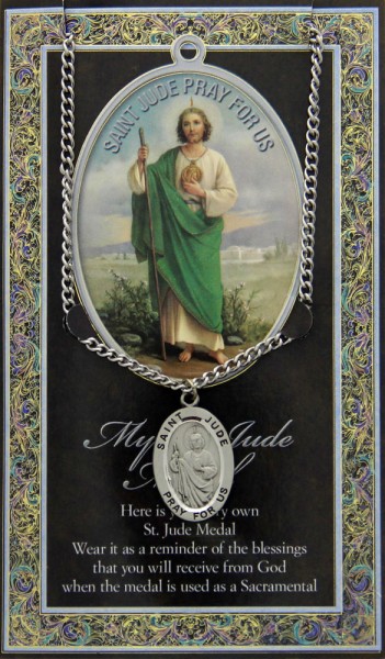 St. Jude  Medal in Pewter with Bi-Fold Prayer Card - Silver tone