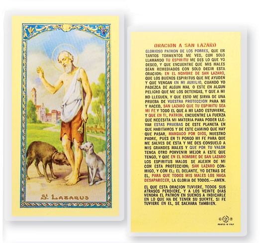 Oracion A San Lazaro Laminated Spanish Prayer Card - 25 Cards Per Pack .80 per card