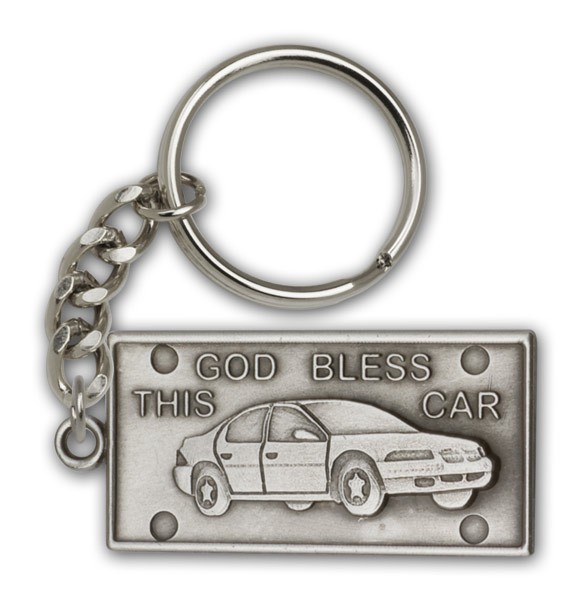 God Bless This Car Keychain - Antique Silver