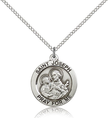 Women's Pray for Me Round St. Joseph Medal - Sterling Silver