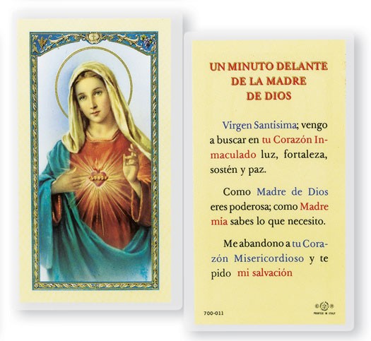 Un Minuto Delante Madre Dios Laminated Spanish Prayer Card - 25 Cards Per Pack .80 per card