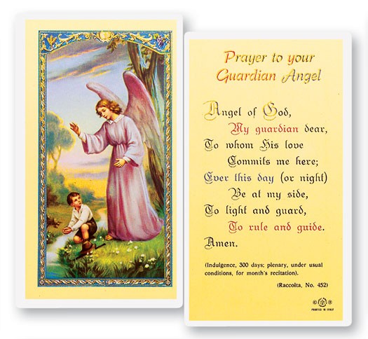 Prayer To Guardian Angel, Boy Laminated Prayer Card - 25 Cards Per Pack .80 per card