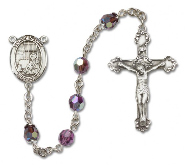 St. Benjamin Sterling Silver Heirloom Rosary Fancy Crucifix - Amethyst