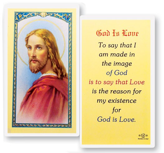 God Is Love Head of Christ Laminated Prayer Card - 25 Cards Per Pack .80 per card