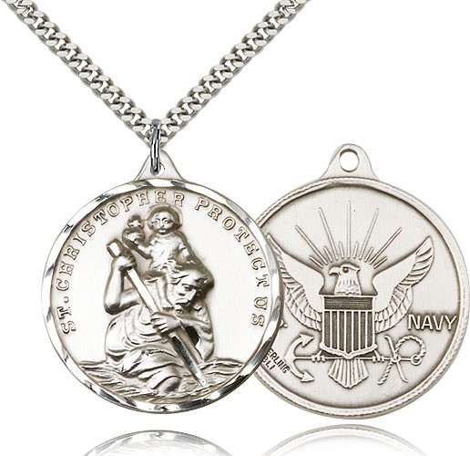 St. Christopher Navy Medal with Eagle - Sterling Silver