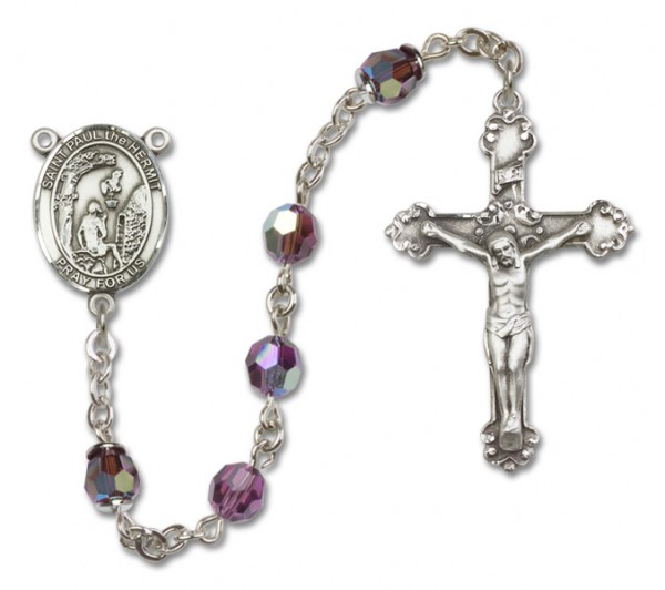 Paul the Hermit Sterling Silver Heirloom Rosary Fancy Crucifix - Amethyst