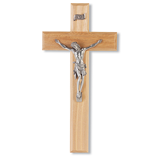 Simple Oak Wood Wall Crucifix - 10 inch - Brown
