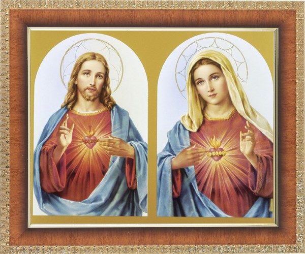 Sacred Heart and Immaculate Heart 8x10 Framed Print Under Glass - #122 Frame