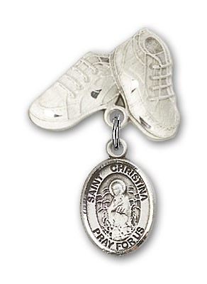 Pin Badge with St. Christina the Astonishing Charm and Baby Boots Pin - Silver tone