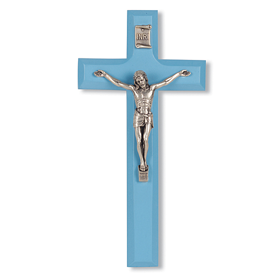 Blue Wood Crucifix - 7 inch - Blue