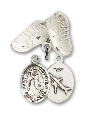 Pin Badge with St. Joseph of Cupertino Charm and Baby Boots Pin - Silver tone