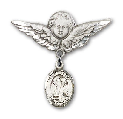 Pin Badge with St. Elmo Charm and Angel with Larger Wings Badge Pin - Silver tone