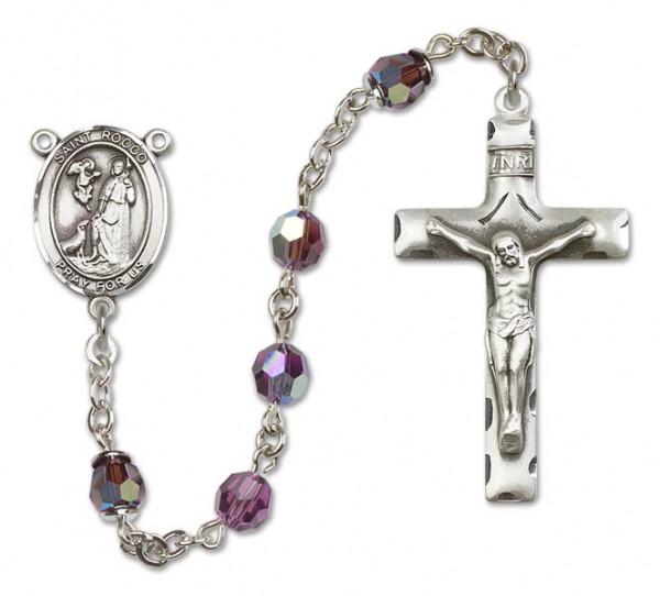 St. Rocco Sterling Silver Heirloom Rosary Squared Crucifix - Amethyst