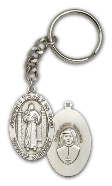 Divine Mercy Keychain - Antique Silver