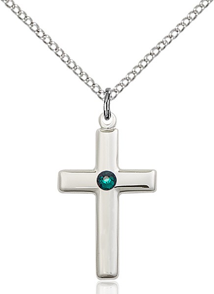 Youth Simple Cross Pendant with Birthstone Options - Emerald Green