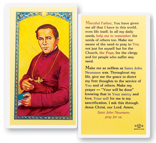 St. John Neumann Pray For Us Laminated Prayer Card - 25 Cards Per Pack .80 per card