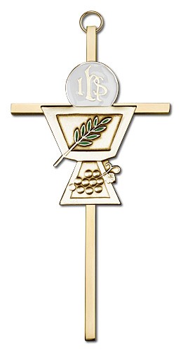 First Communion Chalice and Holy Host Wall Cross 6&quot;  - Gold Tone