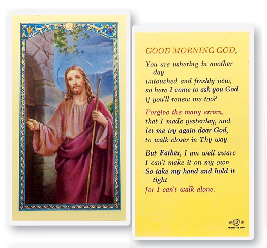 Good Morning God Christ Knock Laminated Prayer Card - 25 Cards Per Pack .80 per card