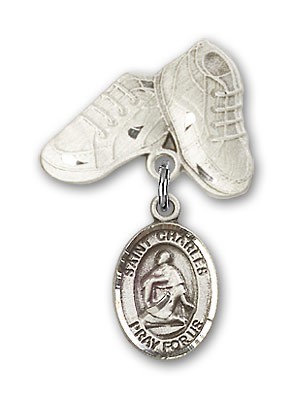 Pin Badge with St. Charles Borromeo Charm and Baby Boots Pin - Silver tone